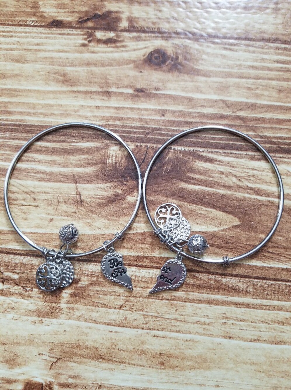 Matching Best Friends Silver Tone Bangle Bracelet Set Of 2